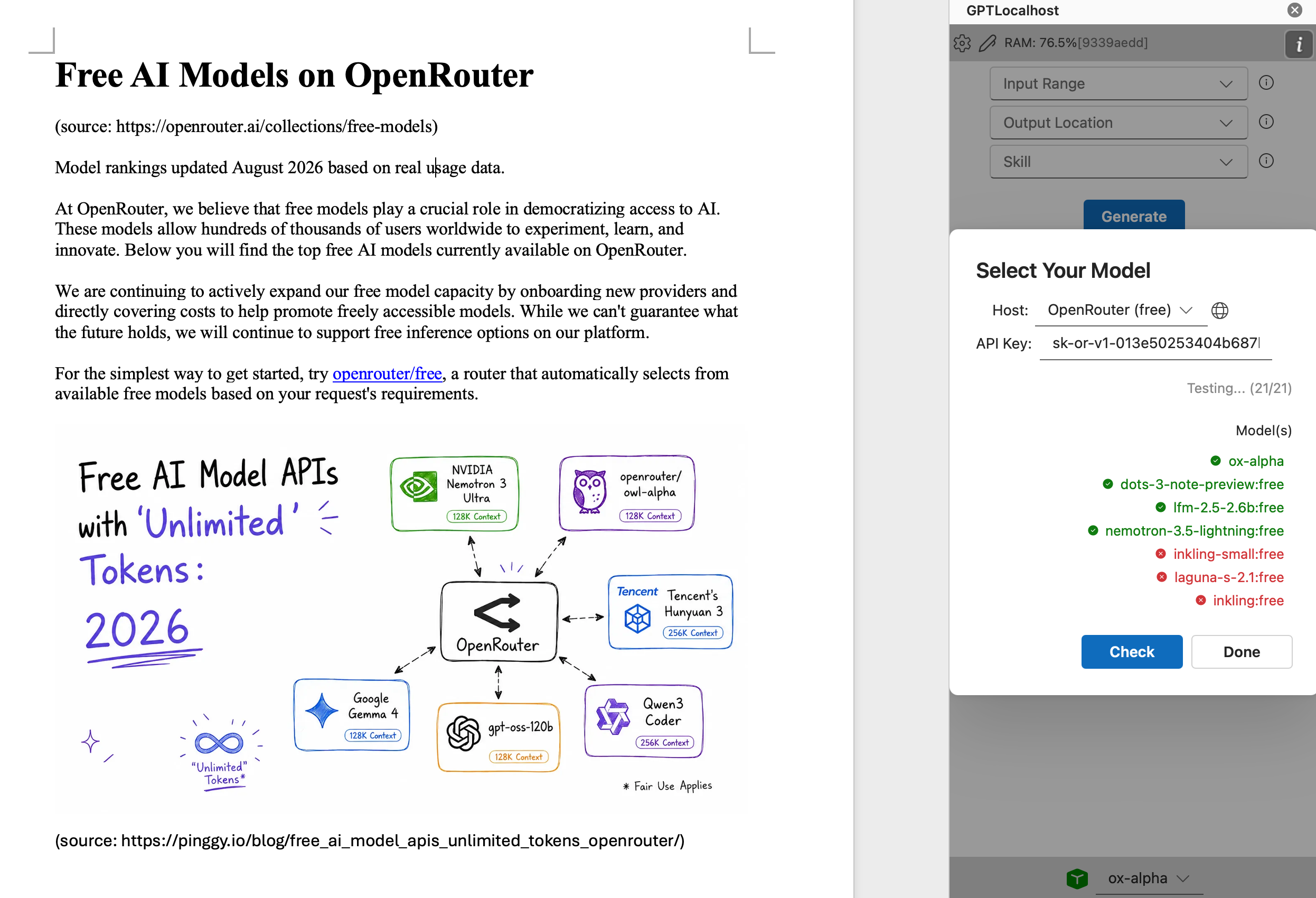 OpenRouter free models in Microsoft Word